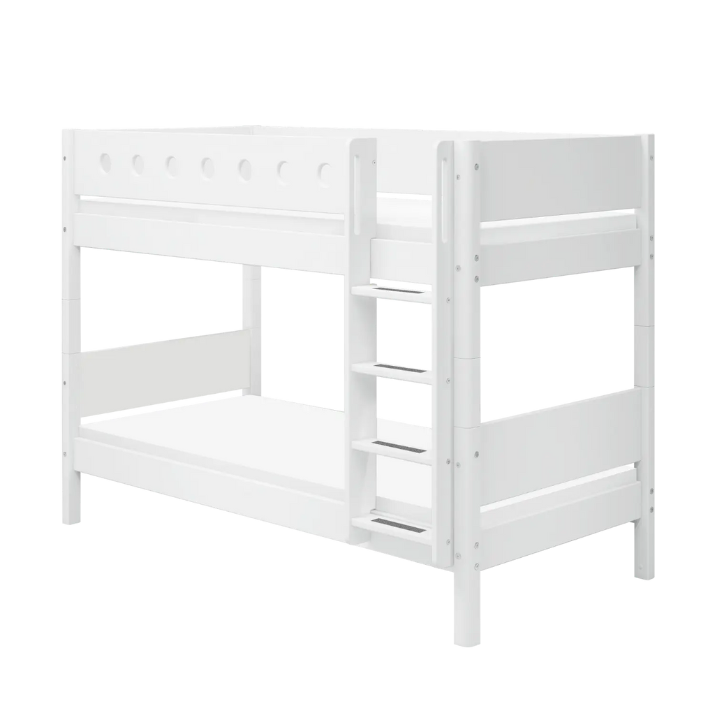 Lit superposé 154 cm avec échelle et barrière de sécurité, 90x200 cm, Blanc