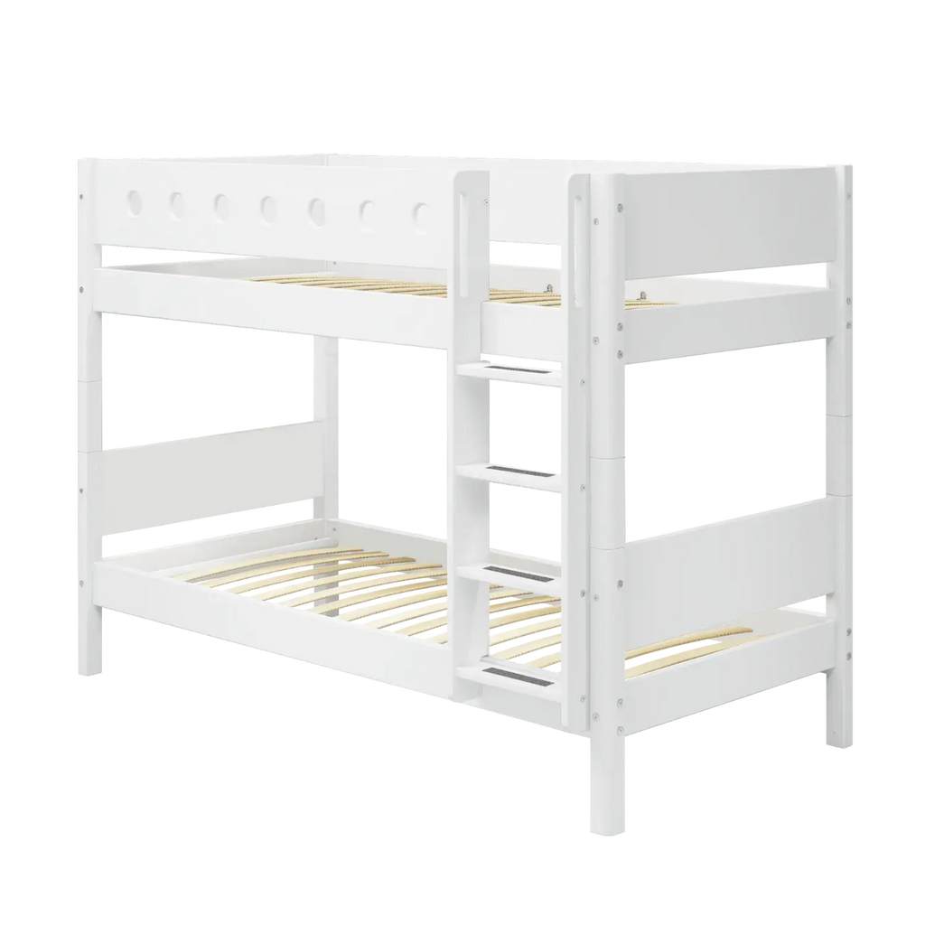 Lit superposé 154 cm avec échelle et barrière de sécurité, 90x200 cm, Blanc