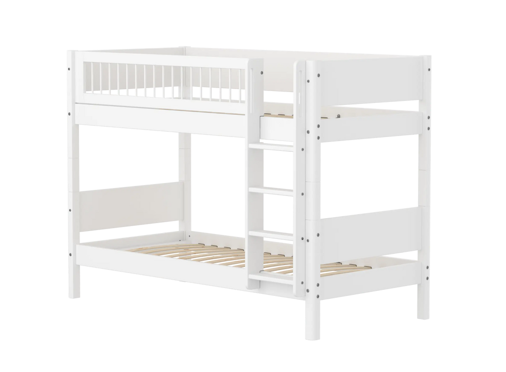 Lit superposé 154 cm avec échelle et barrière de sécurité, 90x200 cm, Blanc