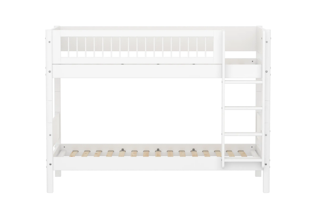 Lit superposé 154 cm avec échelle et barrière de sécurité, 90x200 cm, Blanc