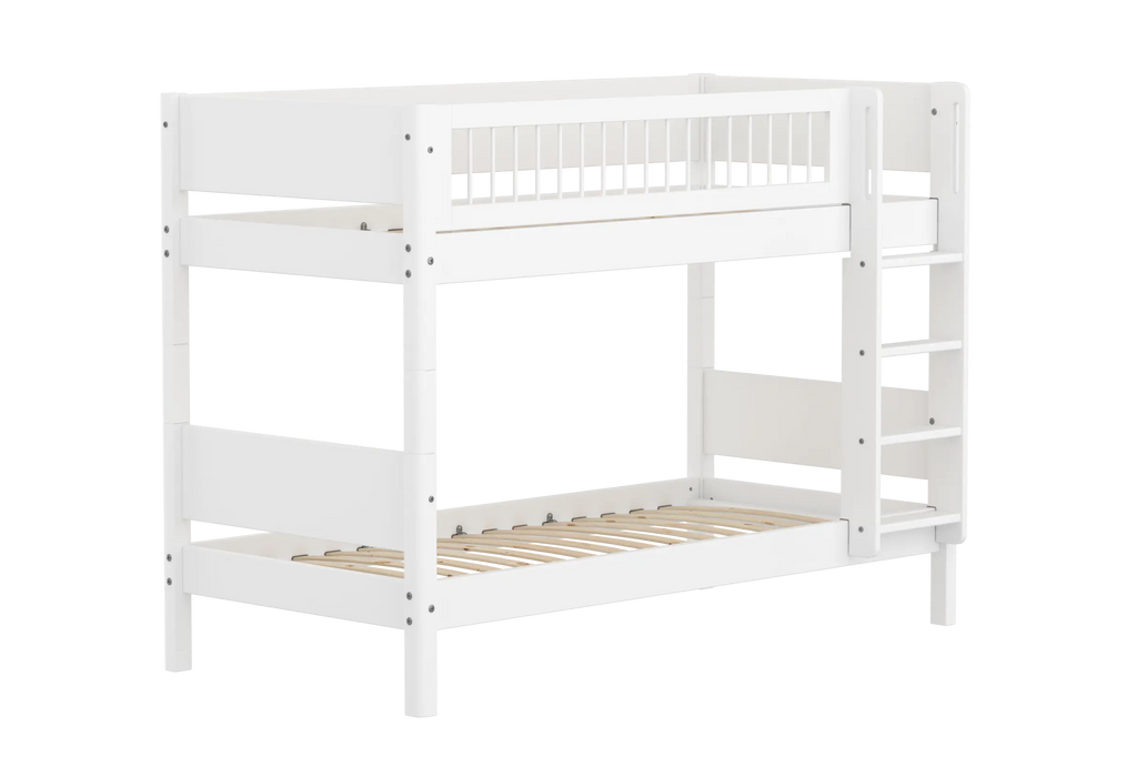Lit superposé 154 cm avec échelle et barrière de sécurité, 90x200 cm, Blanc