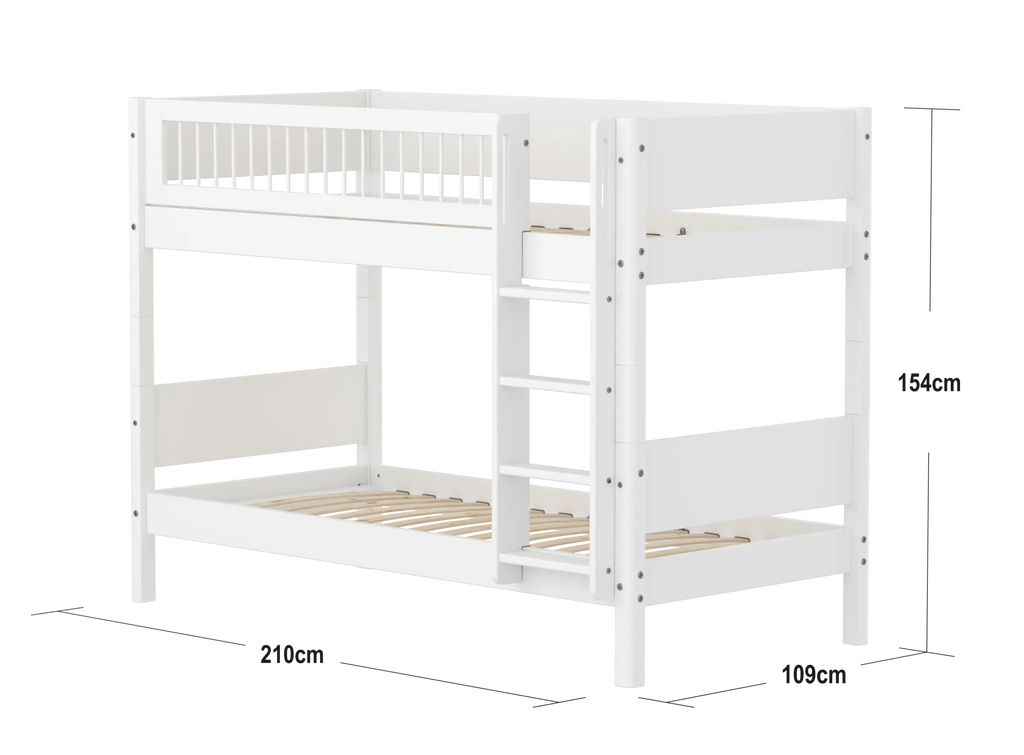 Lit superposé 154 cm avec échelle et barrière de sécurité, 90x200 cm, Blanc