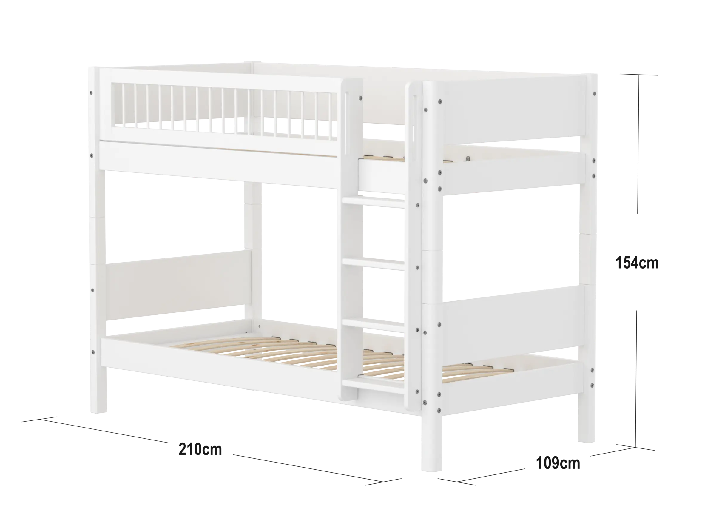 Lit superposé 154 cm avec échelle et barrière de sécurité, 90x200 cm, Blanc
