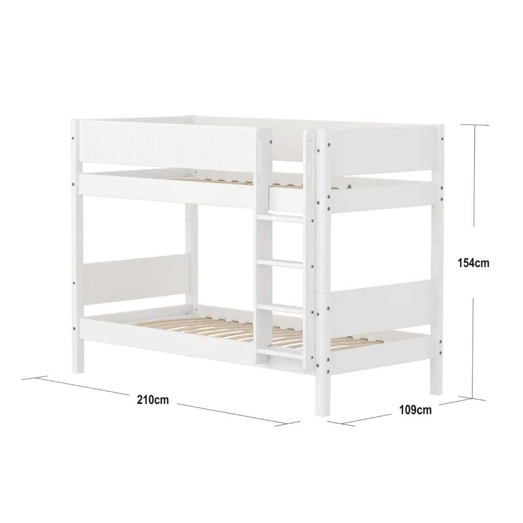 Lit superposé 154 cm avec échelle et barrière de sécurité, 90x200 cm, Blanc