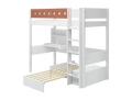 Lit surélevé de 184 cm avec bureau, canapé, échelle et barrière de sécurité, 90x200 cm, Blanc
