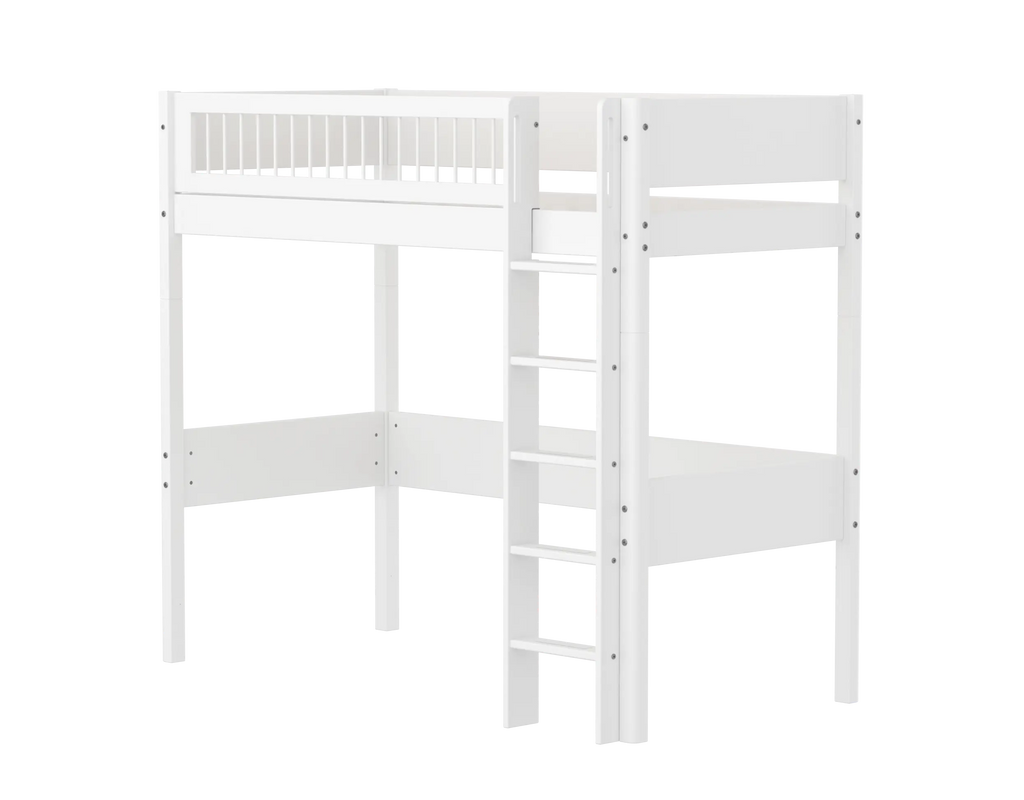 Lit surélevé 184 cm avec échelle et barrière de sécurité, 90x200 cm, Blanc