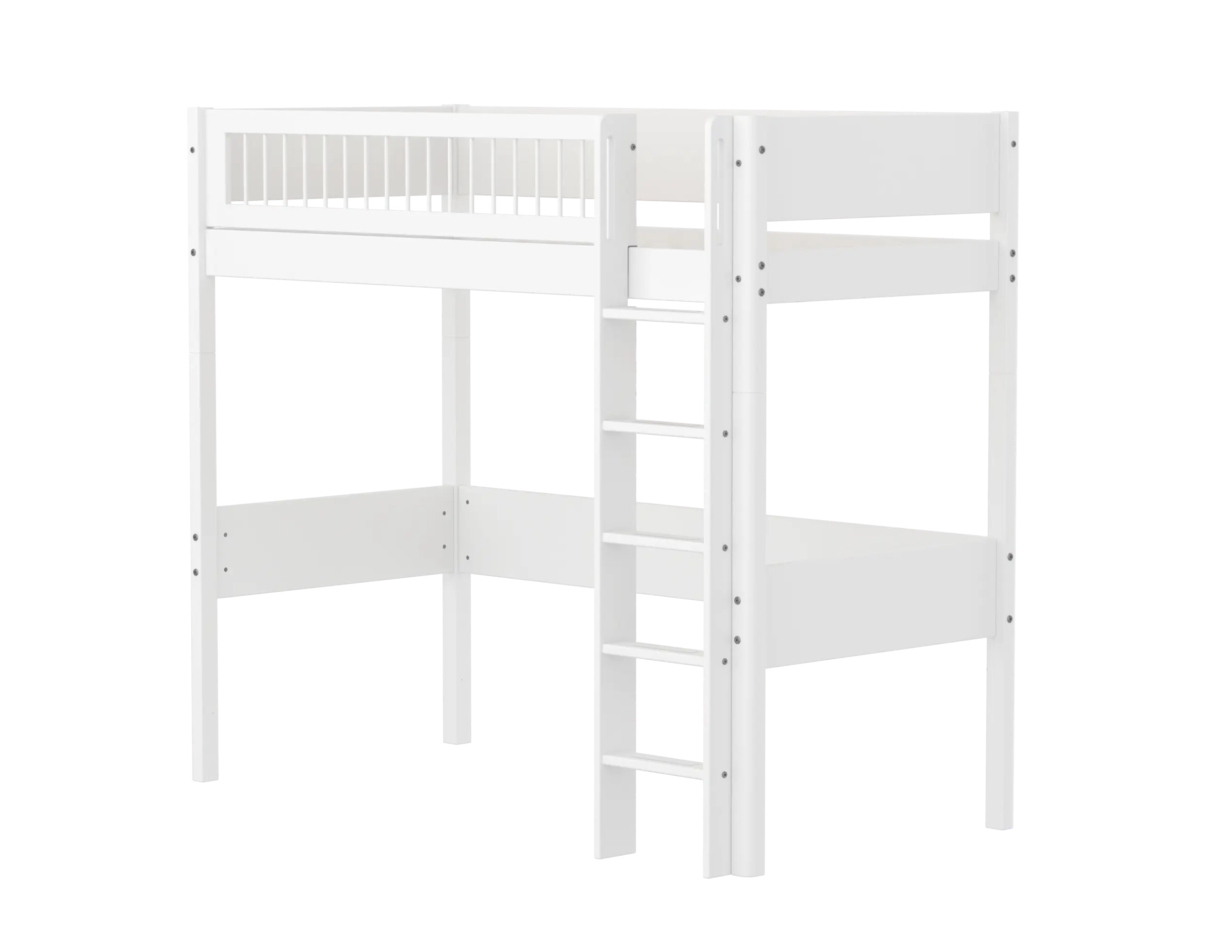 Lit surélevé 184 cm avec échelle et barrière de sécurité, 90x200 cm, Blanc