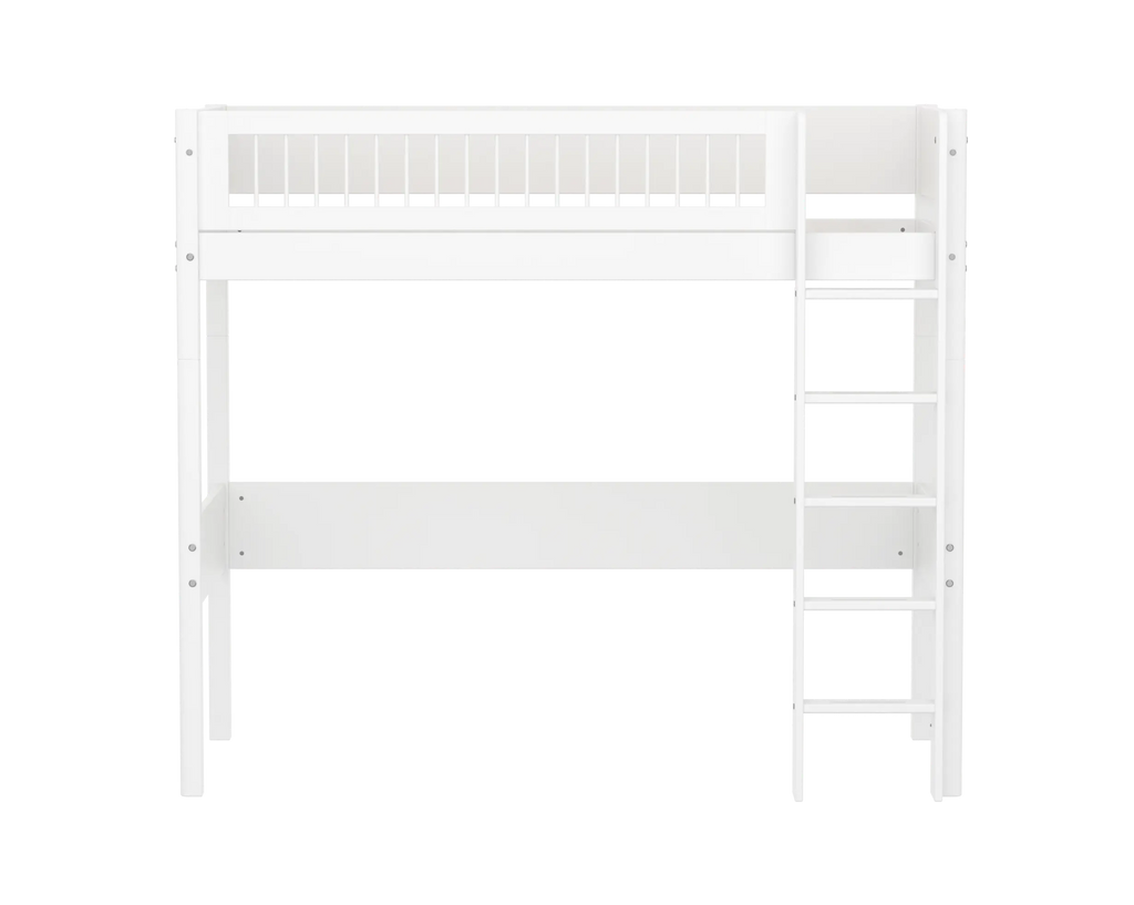 Lit surélevé 184 cm avec échelle et barrière de sécurité, 90x200 cm, Blanc
