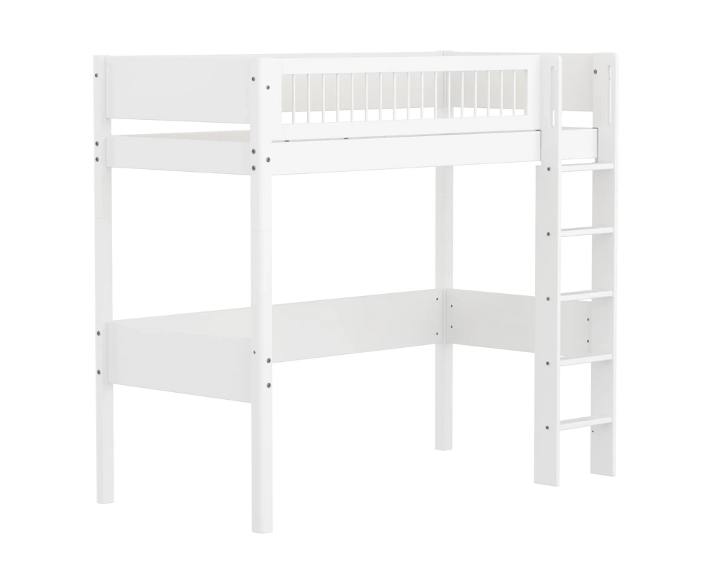 Lit surélevé 184 cm avec échelle et barrière de sécurité, 90x200 cm, Blanc