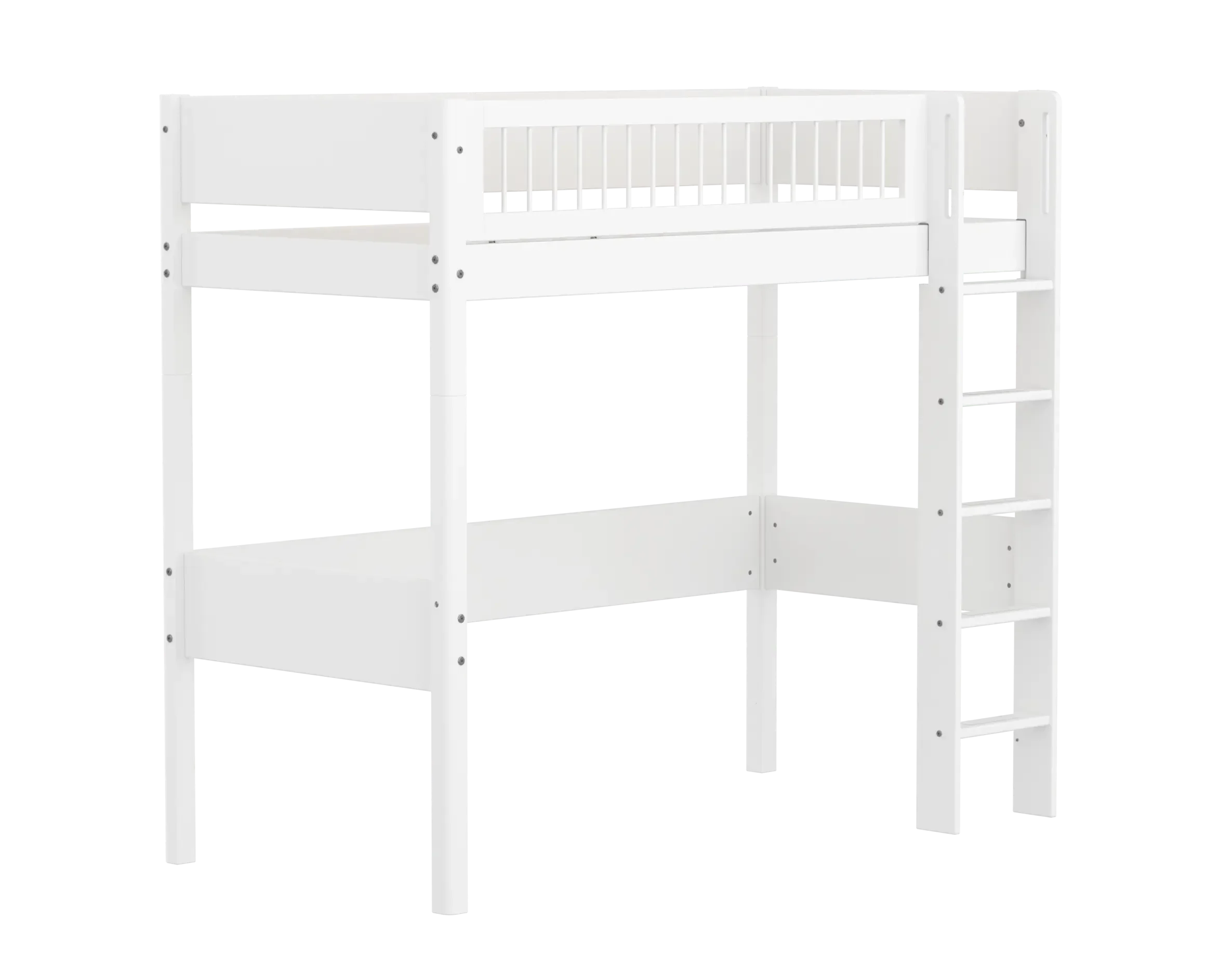 Lit surélevé 184 cm avec échelle et barrière de sécurité, 90x200 cm, Blanc