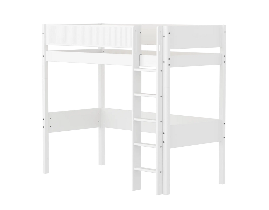 Lit surélevé 184 cm avec échelle et barrière de sécurité, 90x200 cm, Blanc