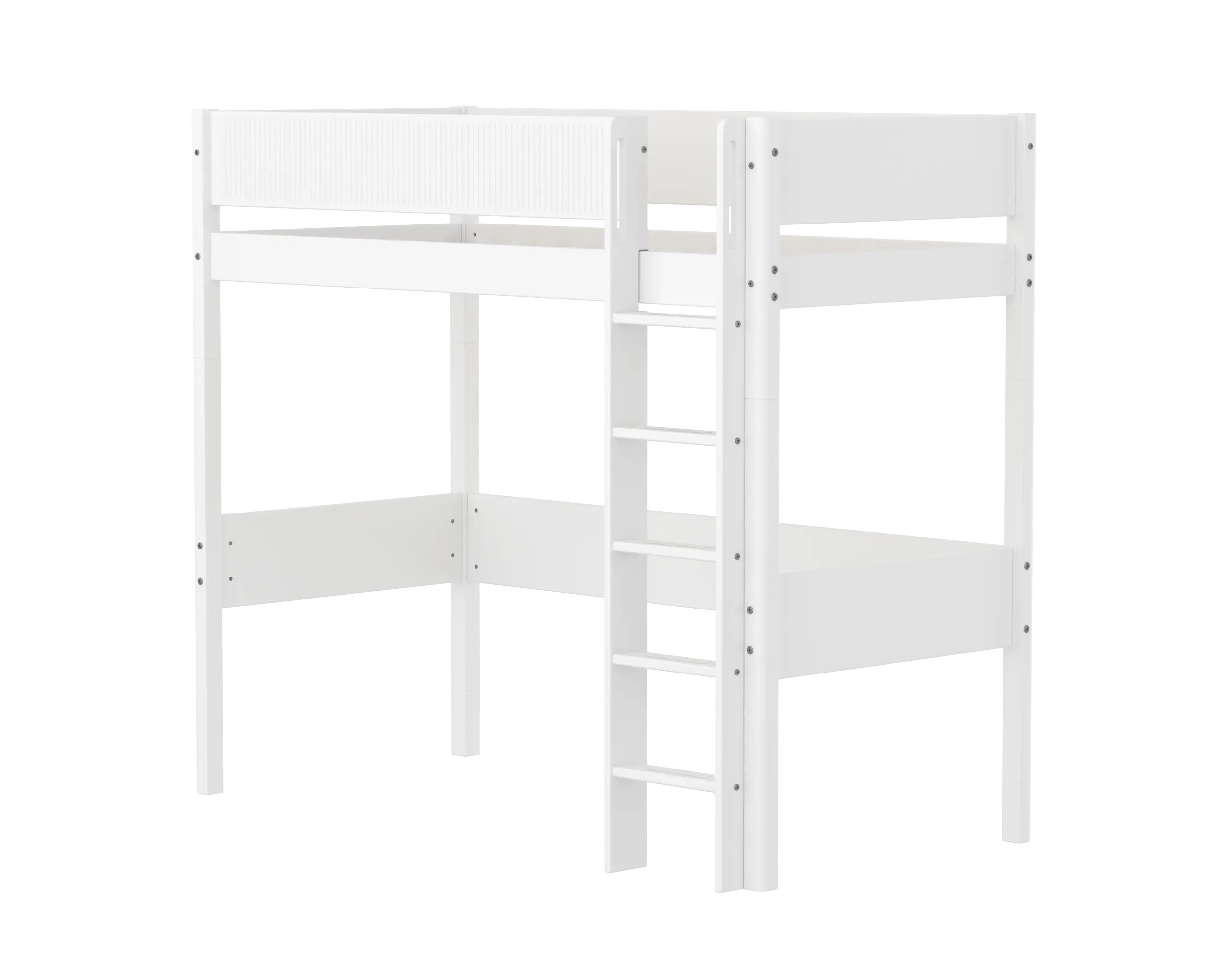 Lit surélevé 184 cm avec échelle et barrière de sécurité, 90x200 cm, Blanc