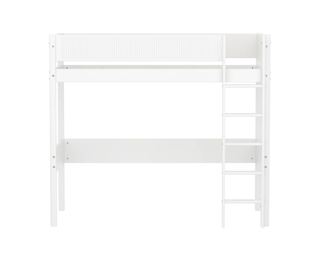 Lit surélevé 184 cm avec échelle et barrière de sécurité, 90x200 cm, Blanc