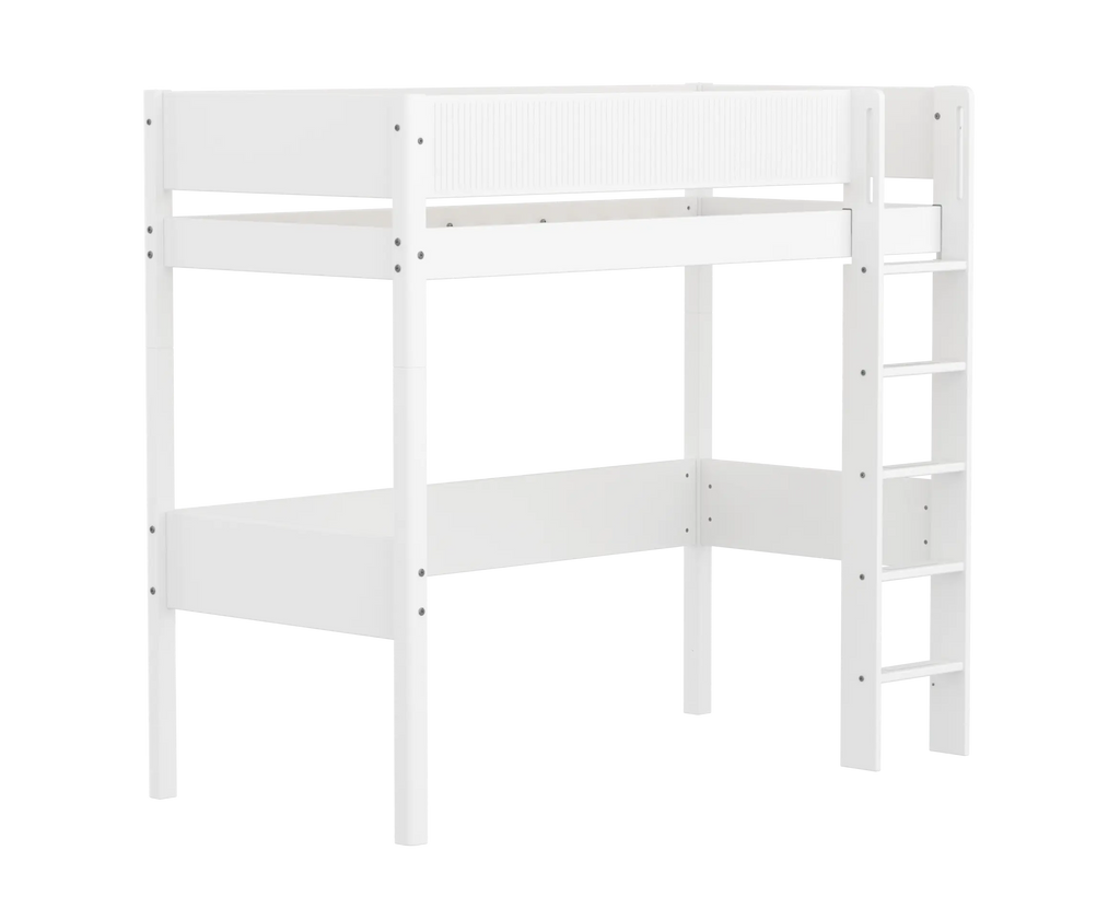 Lit surélevé 184 cm avec échelle et barrière de sécurité, 90x200 cm, Blanc