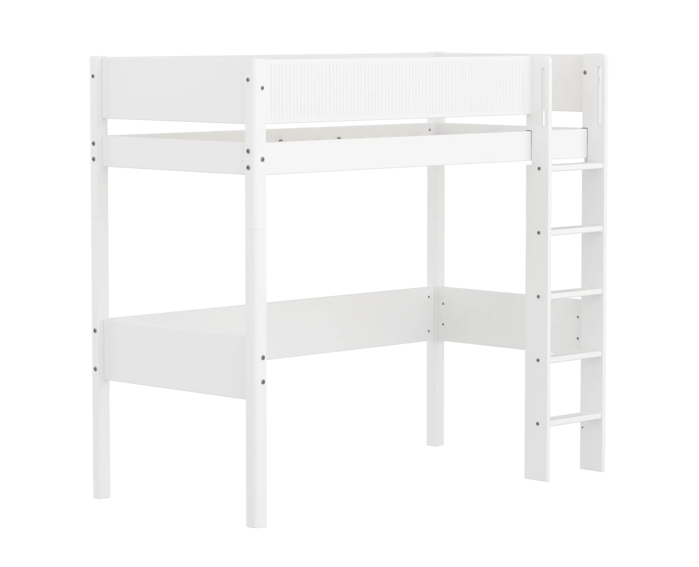 Lit surélevé 184 cm avec échelle et barrière de sécurité, 90x200 cm, Blanc