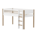 Lit mezzanine 120 cm avec échelle et barrière de sécurité, 90x200 cm, Blanc/Chêne