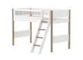 Lit mezzanine 143 cm avec échelle et barrière de sécurité, 90x200 cm, Blanc/Chêne