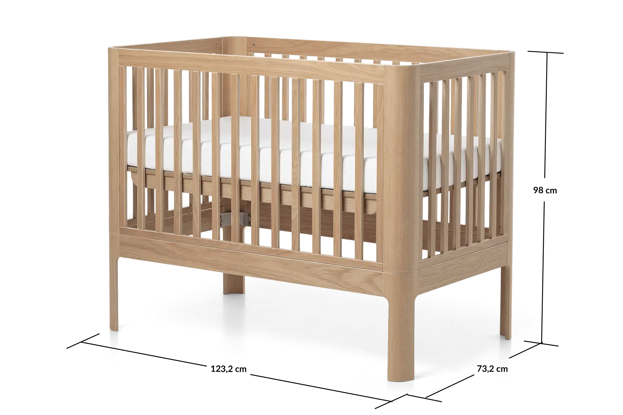 Lit bébé, 120x70 cm, Chêne