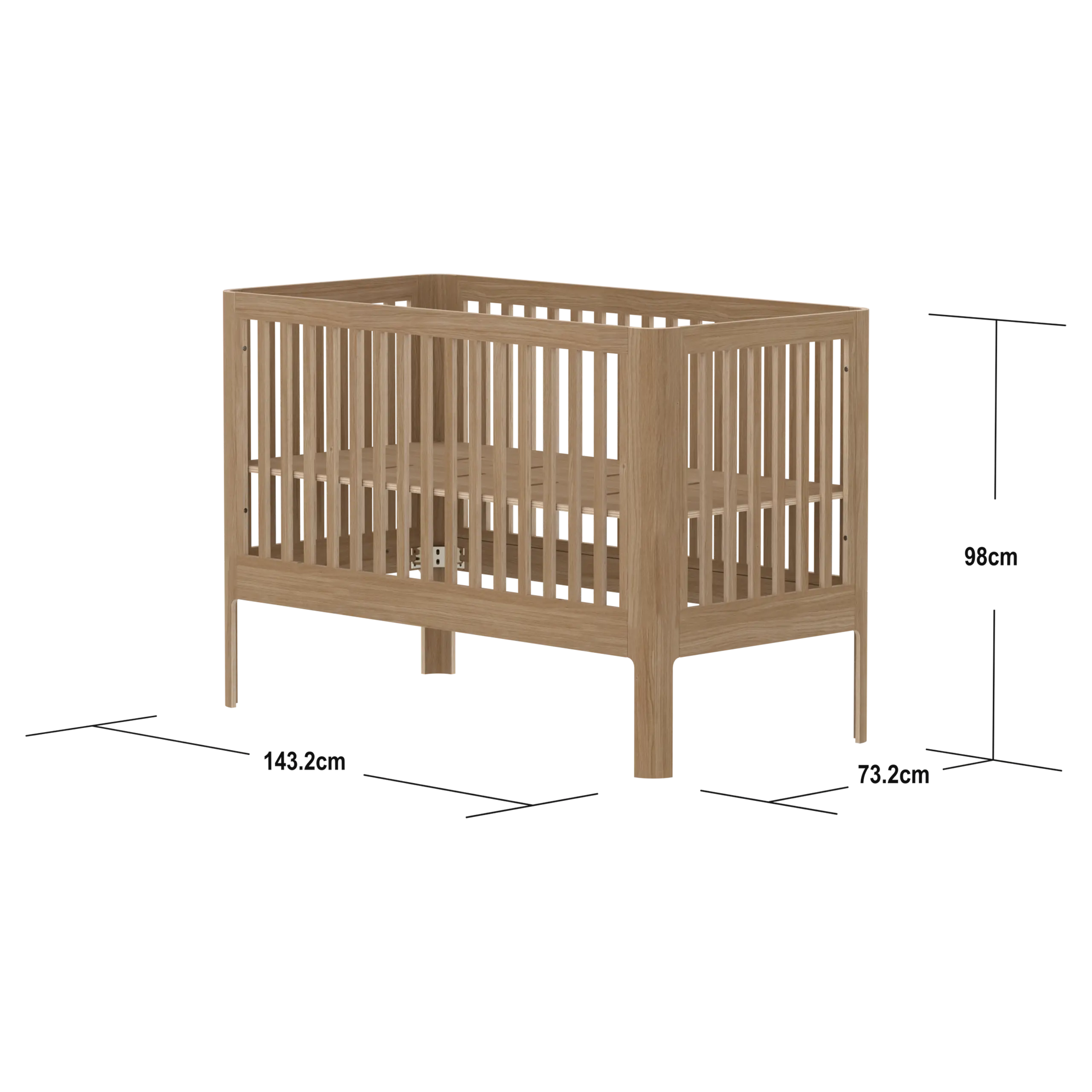 Lit bébé, 140x70 cm, chêne