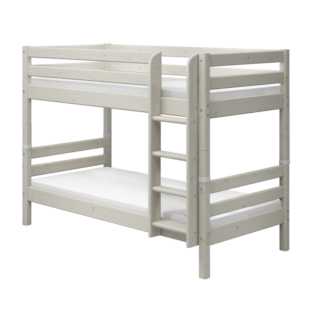 Lit Superposé 154 cm avec Échelle et Barrière de Sécurité, 90x200 cm, Blanc