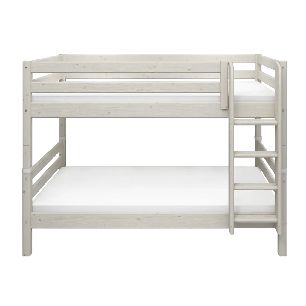 Lit Superposé 154 cm avec Échelle et Barrière de Sécurité, 90x200 cm, Blanc