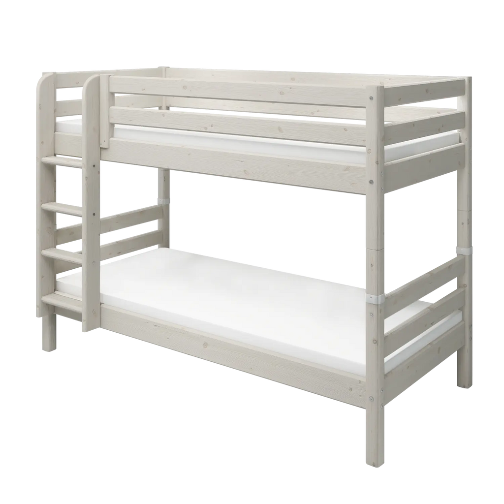 Lit Superposé 154 cm avec Échelle et Barrière de Sécurité, 90x200 cm, Blanc