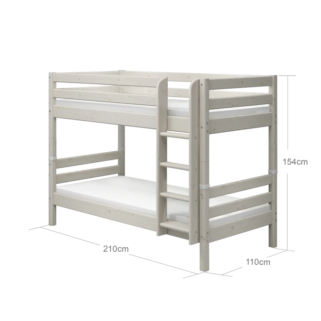Lit Superposé 154 cm avec Échelle et Barrière de Sécurité, 90x200 cm, Blanc