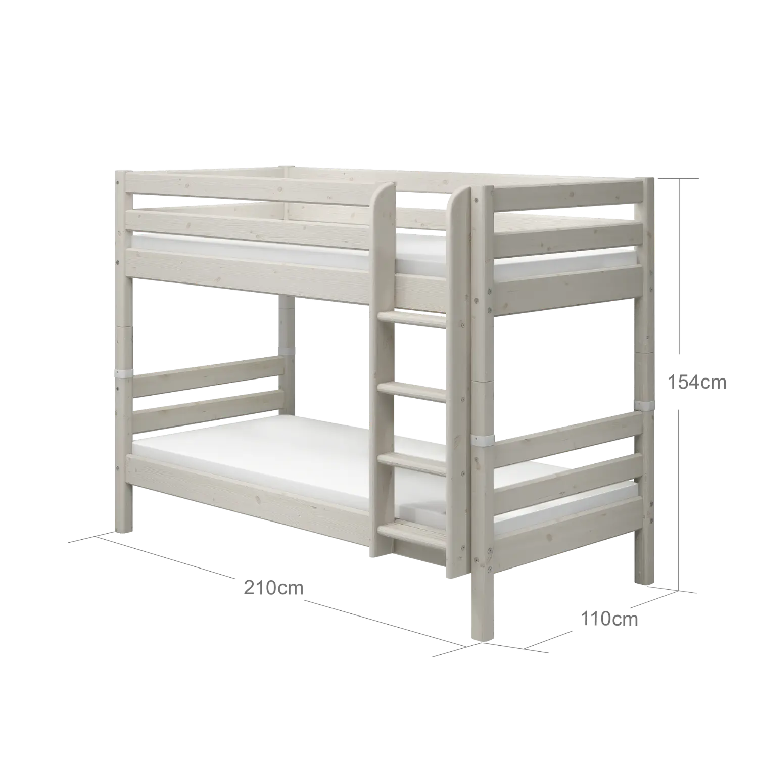 Lit Superposé 154 cm avec Échelle et Barrière de Sécurité, 90x200 cm, Blanc