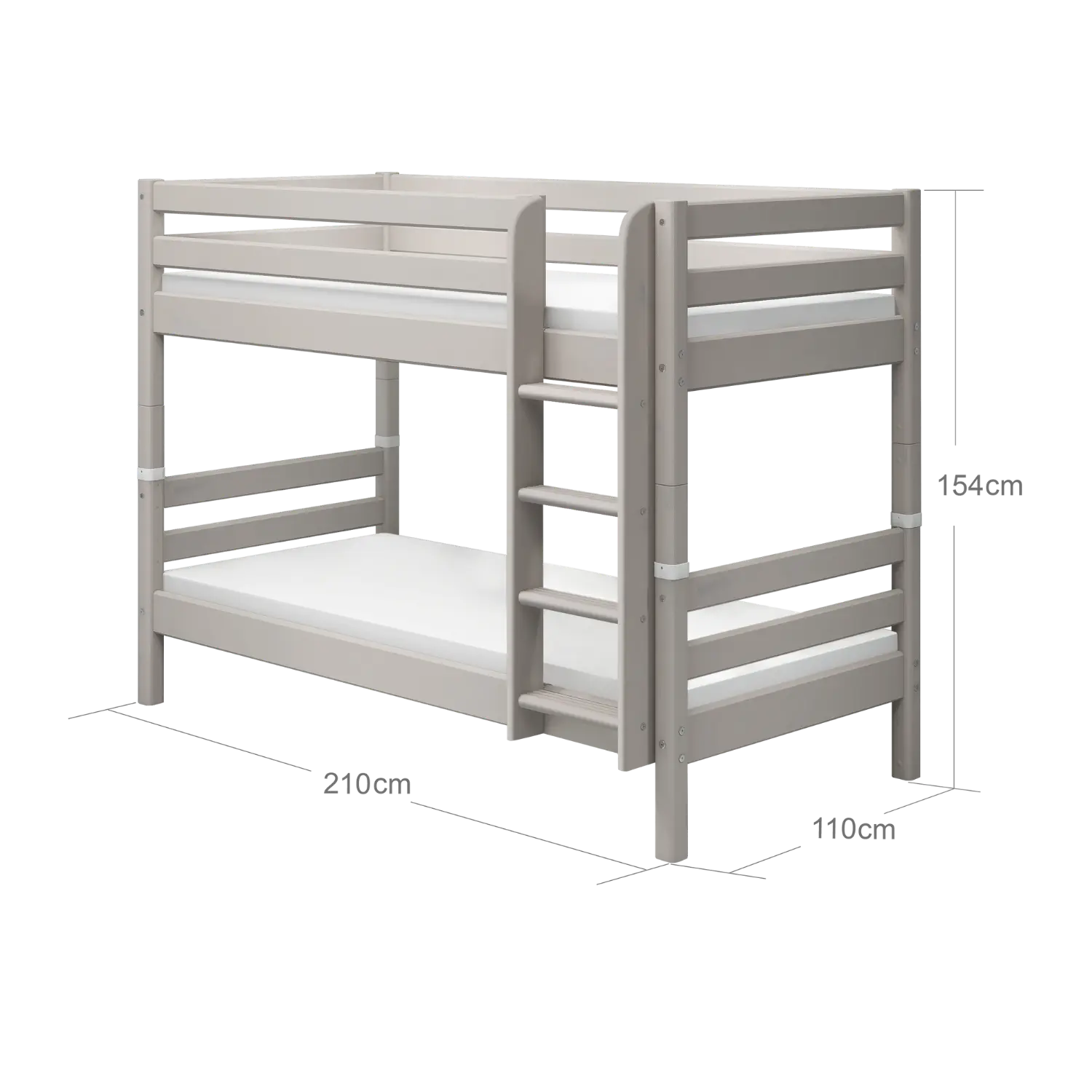 Lit superposé 154 cm avec échelle et barrière de sécurité, 90x200 cm, Gris