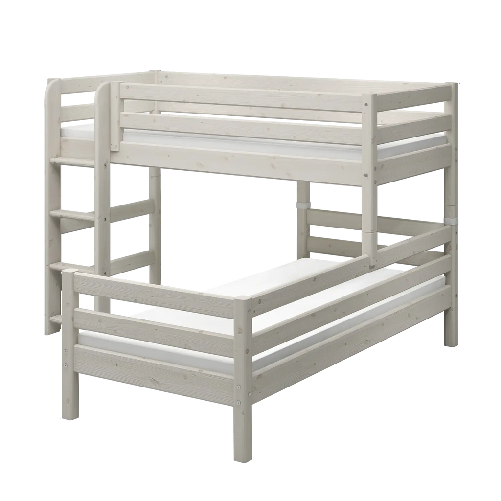 Lit superposé 143 cm avec échelle et barrière de sécurité, 90x200 cm, Blanc