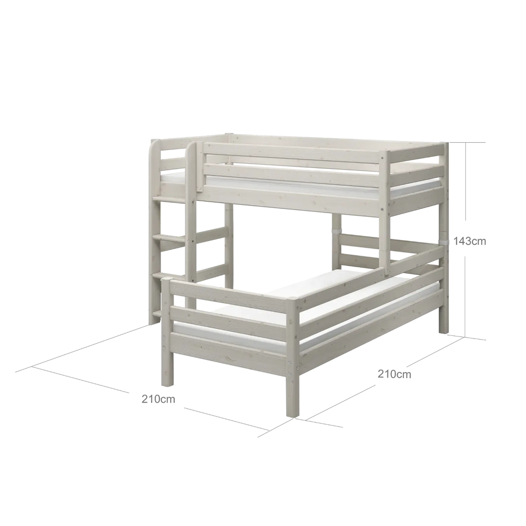 Lit superposé 143 cm avec échelle et barrière de sécurité, 90x200 cm, Blanc