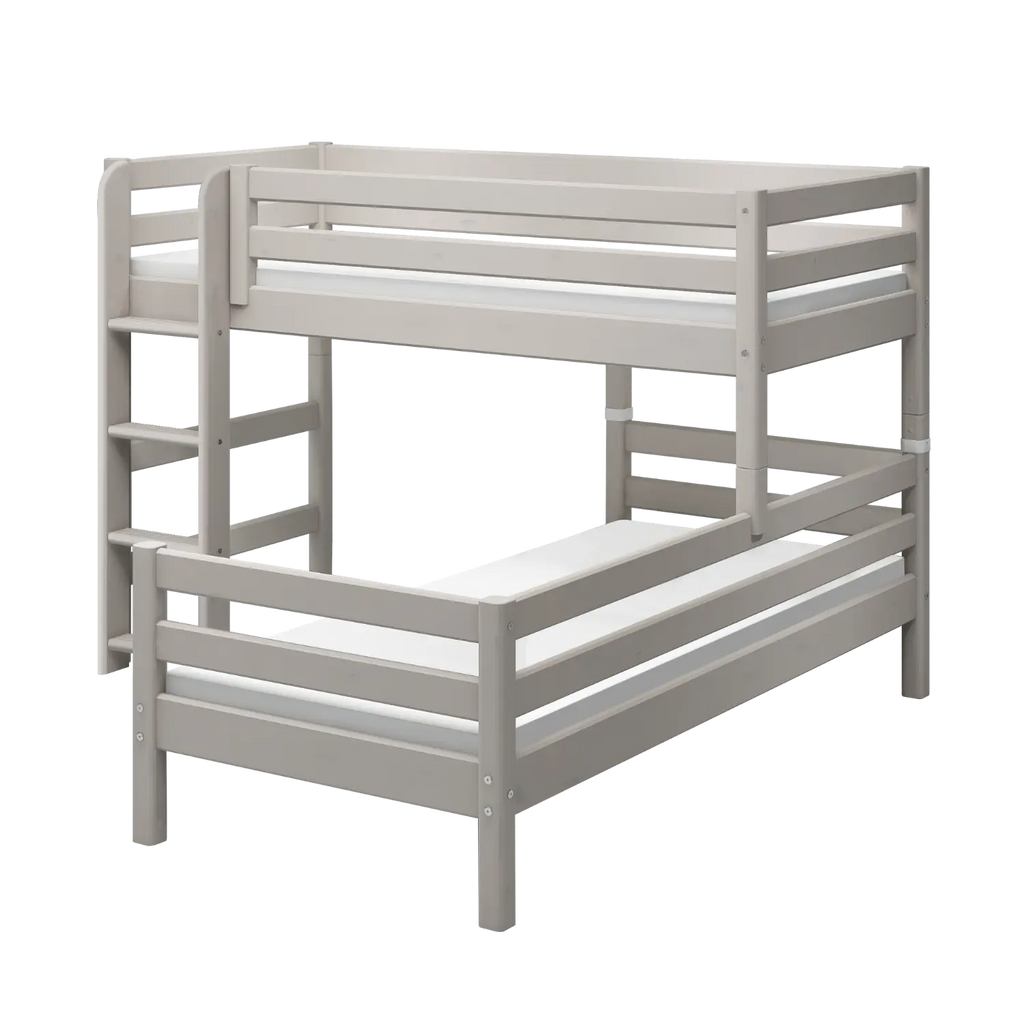 Lit Superposé 143 cm avec Échelle et Barrière de Sécurité, 90x200 cm, Gris