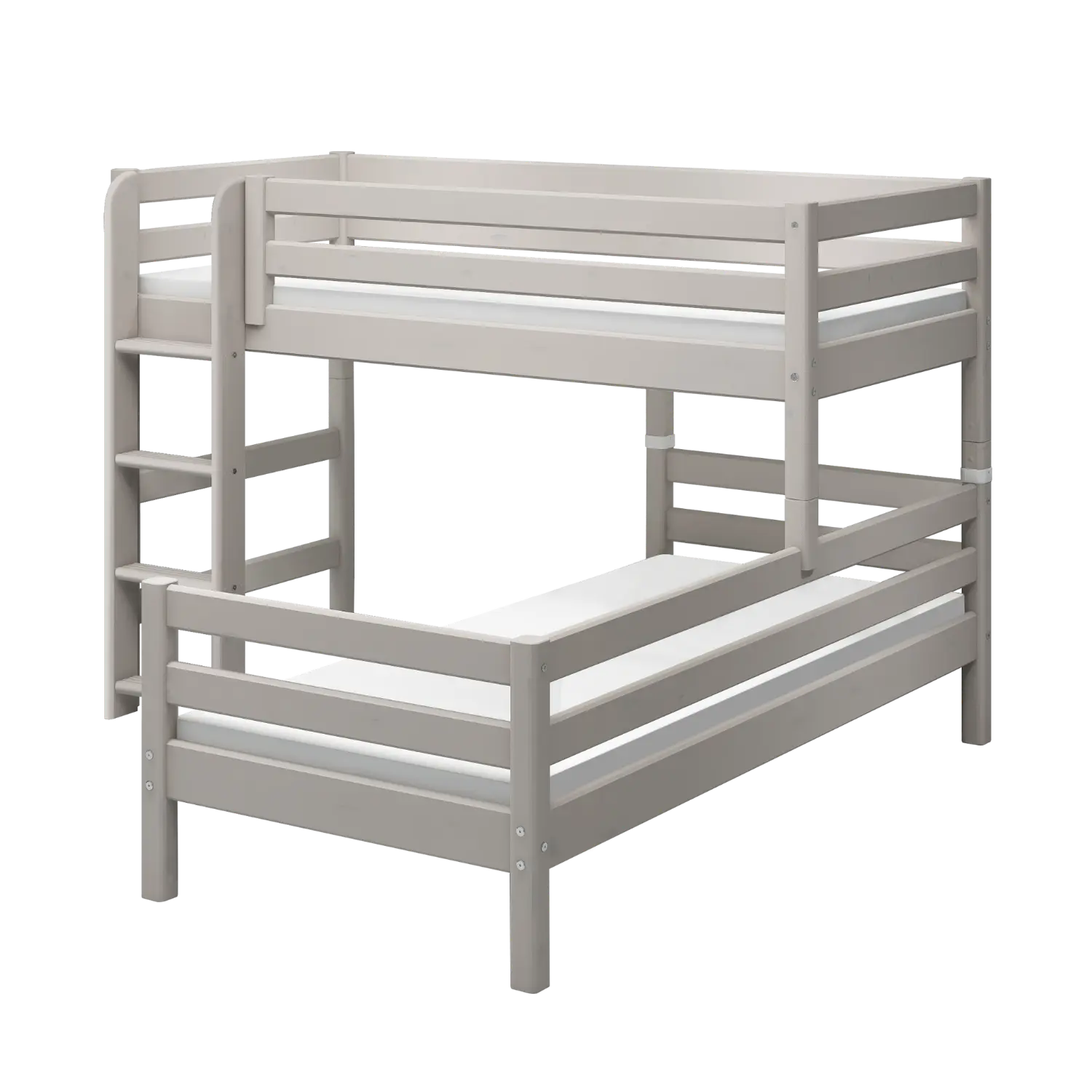Lit Superposé 143 cm avec Échelle et Barrière de Sécurité, 90x200 cm, Gris
