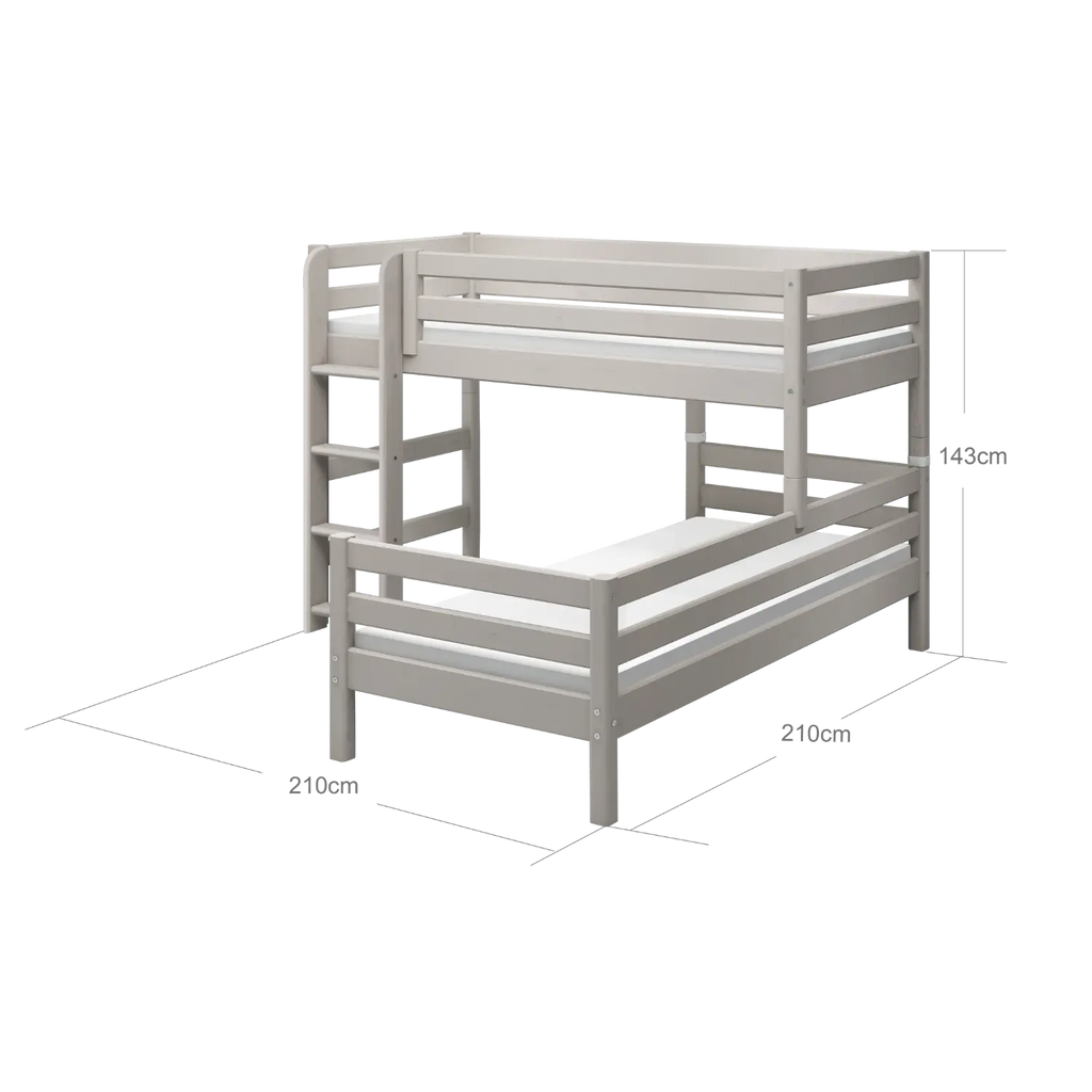 Lit Superposé 143 cm avec Échelle et Barrière de Sécurité, 90x200 cm, Gris