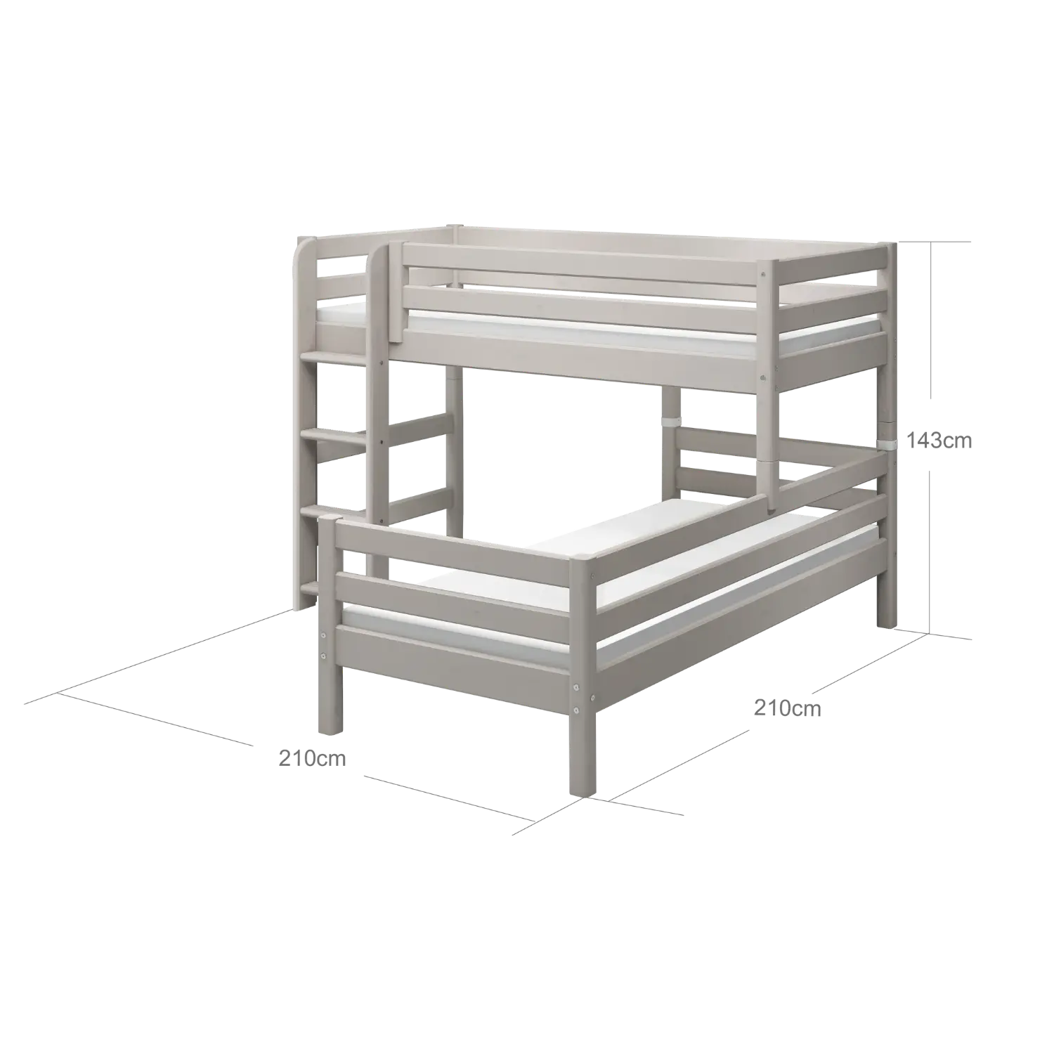 Lit Superposé 143 cm avec Échelle et Barrière de Sécurité, 90x200 cm, Gris