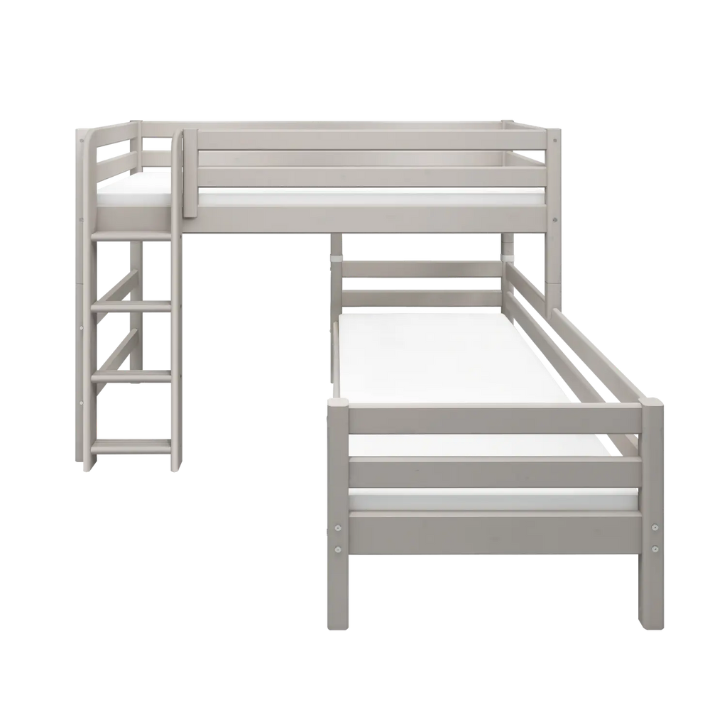 Lit Superposé 143 cm avec Échelle et Barrière de Sécurité, 90x200 cm, Gris