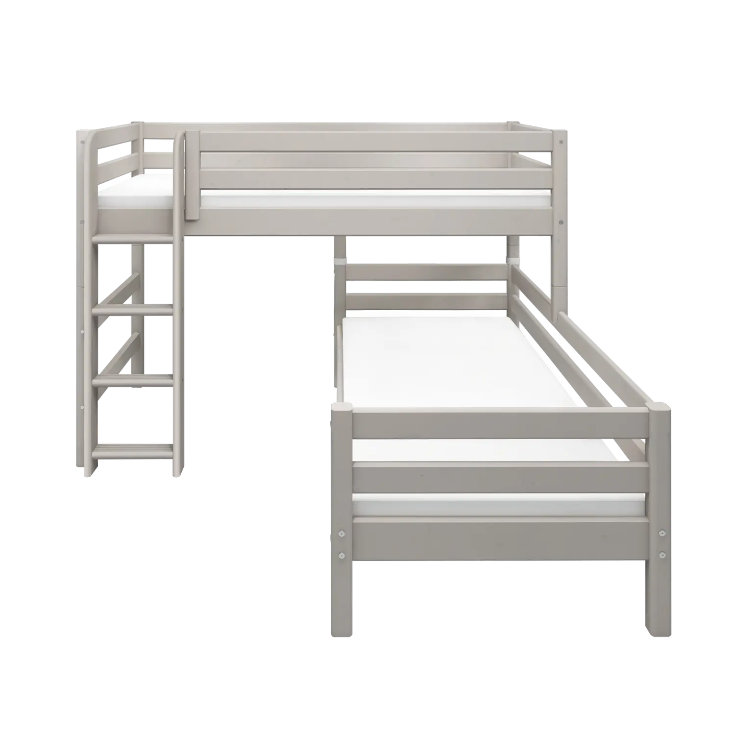 Lit Superposé 143 cm avec Échelle et Barrière de Sécurité, 90x200 cm, Gris