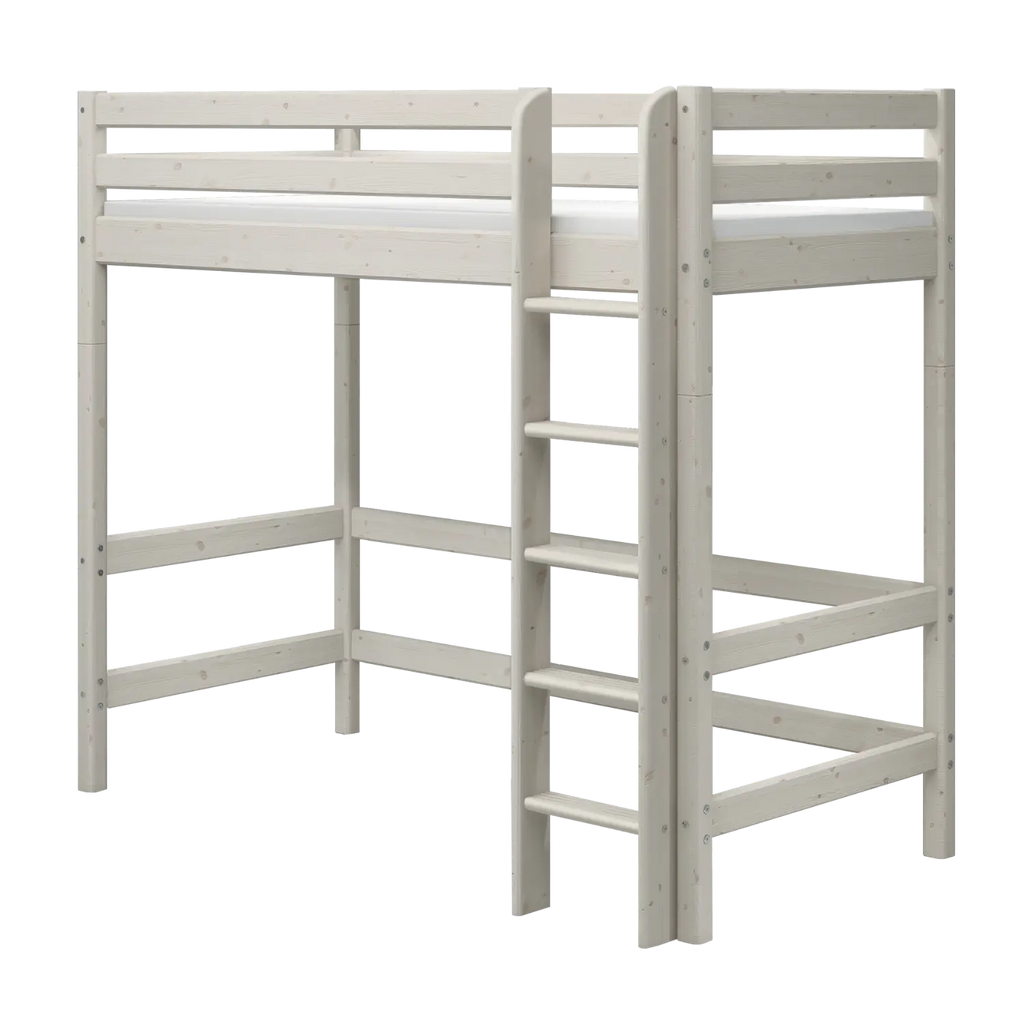 Lit surélevé 184 cm avec échelle et barrière de sécurité, 90x200 cm, Blanc