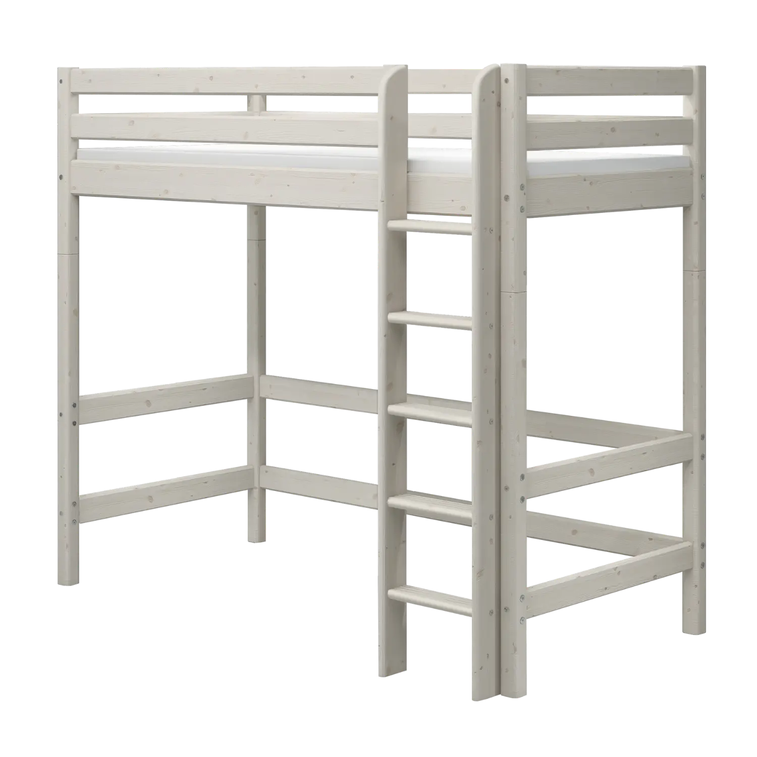 Lit surélevé 184 cm avec échelle et barrière de sécurité, 90x200 cm, Blanc