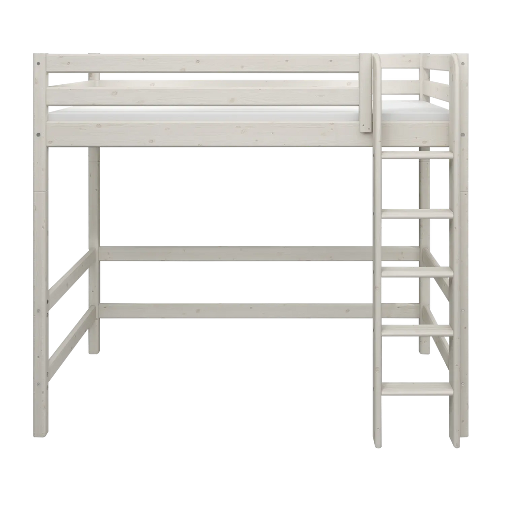 Lit surélevé 184 cm avec échelle et barrière de sécurité, 90x200 cm, Blanc