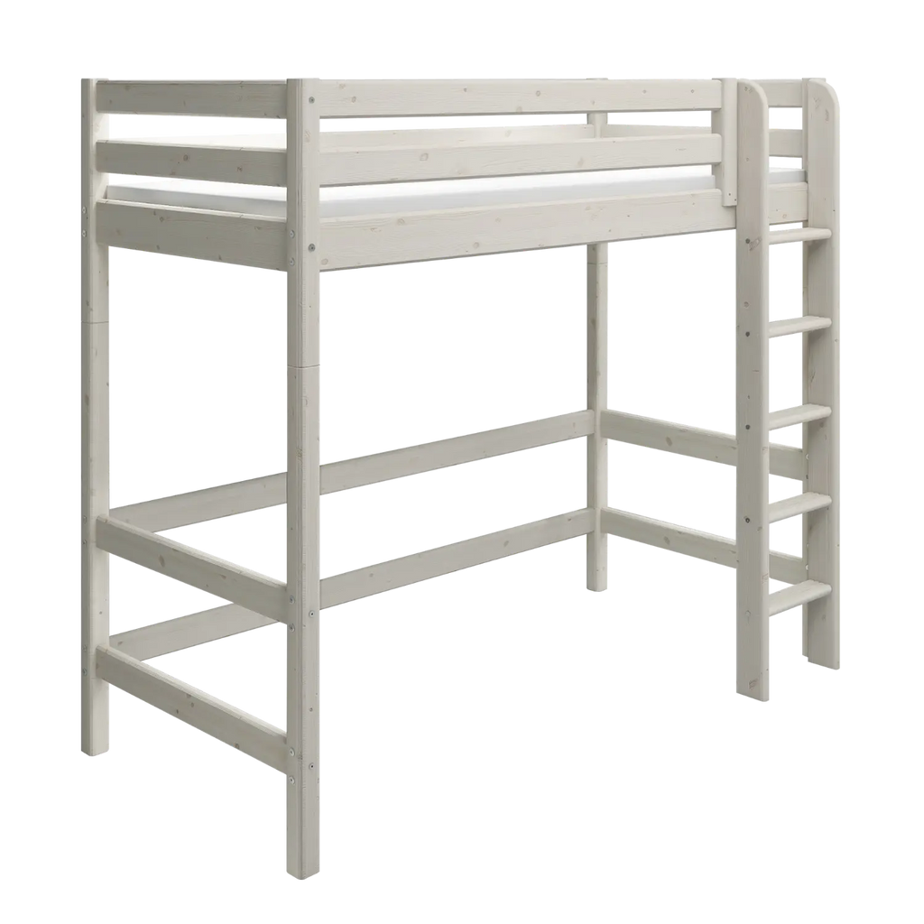 Lit surélevé 184 cm avec échelle et barrière de sécurité, 90x200 cm, Blanc