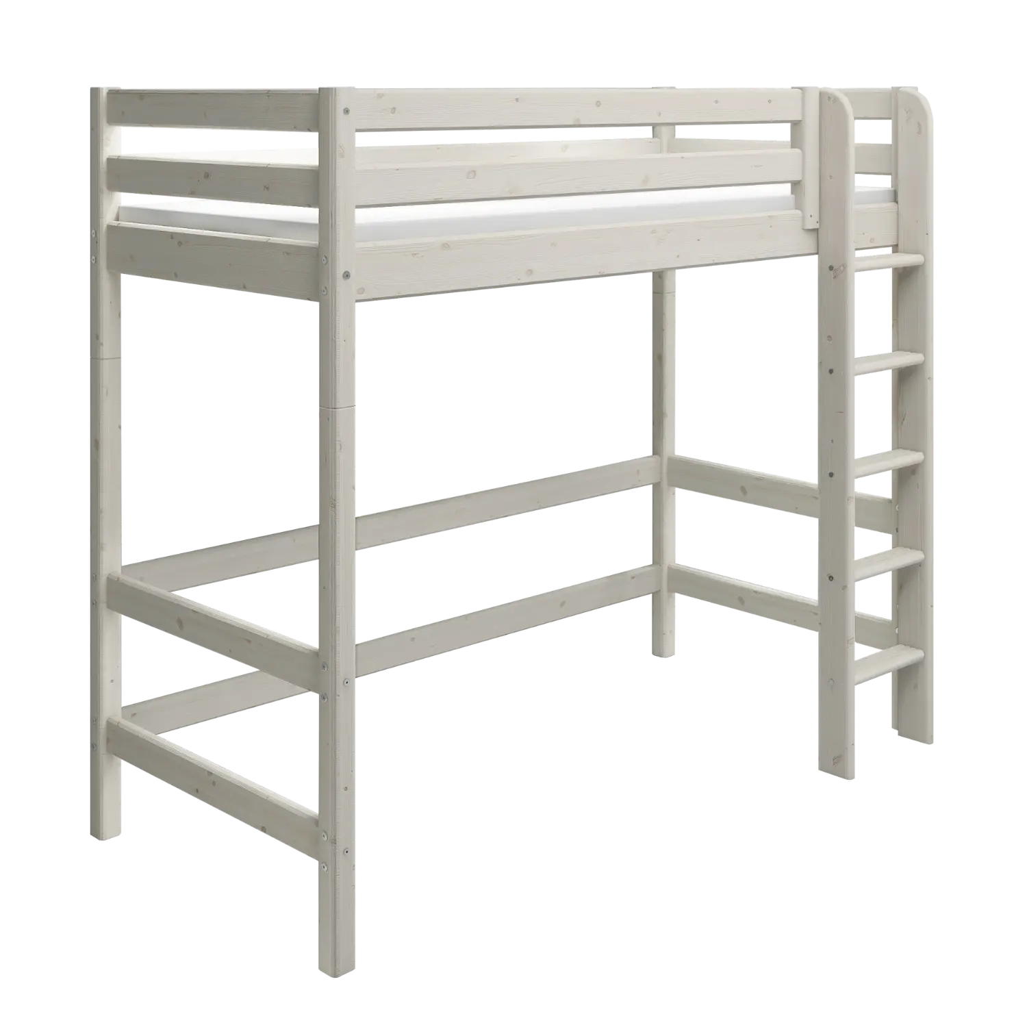 Lit surélevé 184 cm avec échelle et barrière de sécurité, 90x200 cm, Blanc