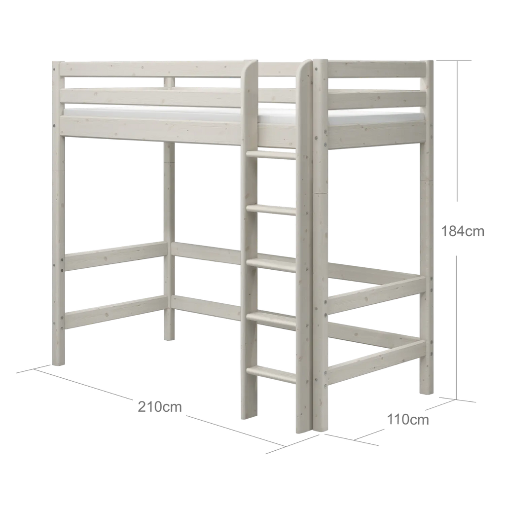 Lit surélevé 184 cm avec échelle et barrière de sécurité, 90x200 cm, Blanc