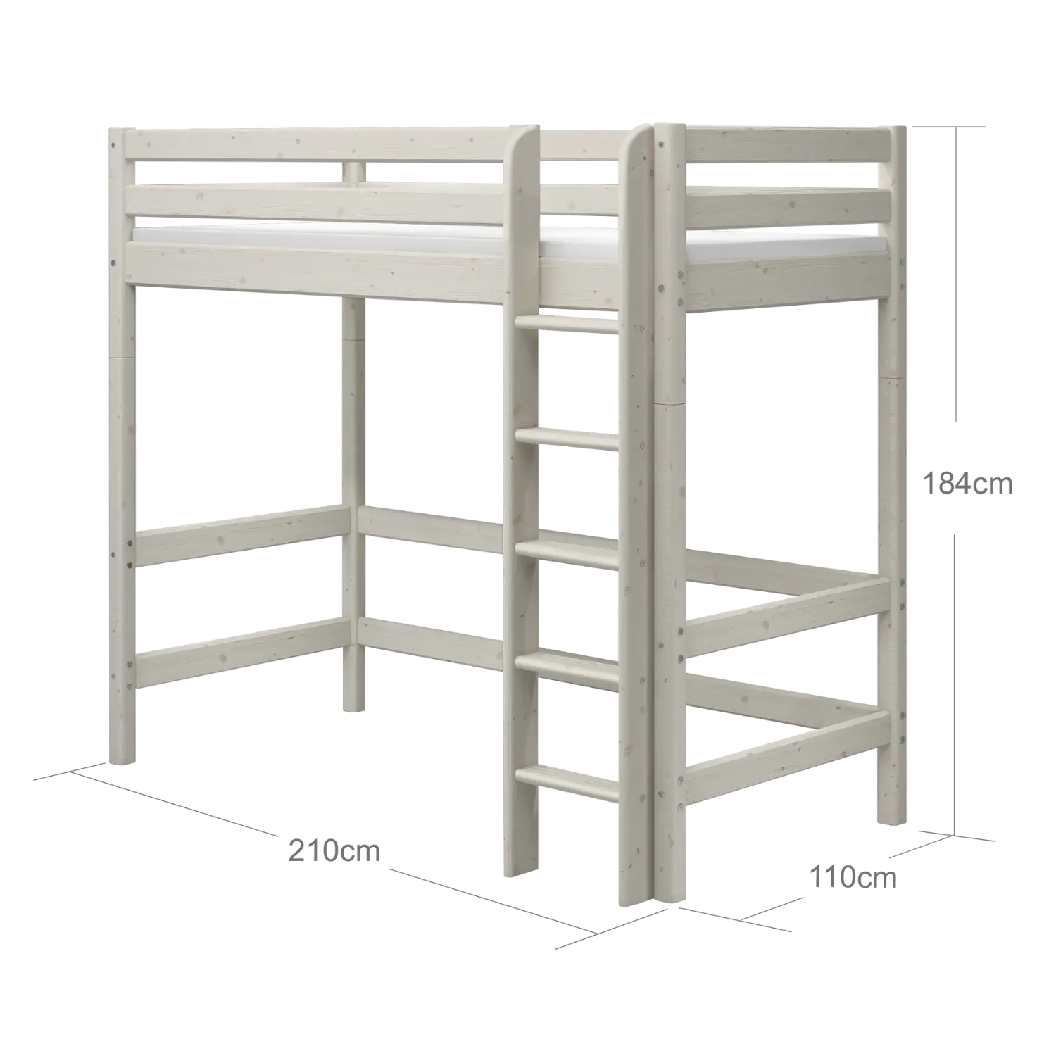 Lit surélevé 184 cm avec échelle et barrière de sécurité, 90x200 cm, Blanc