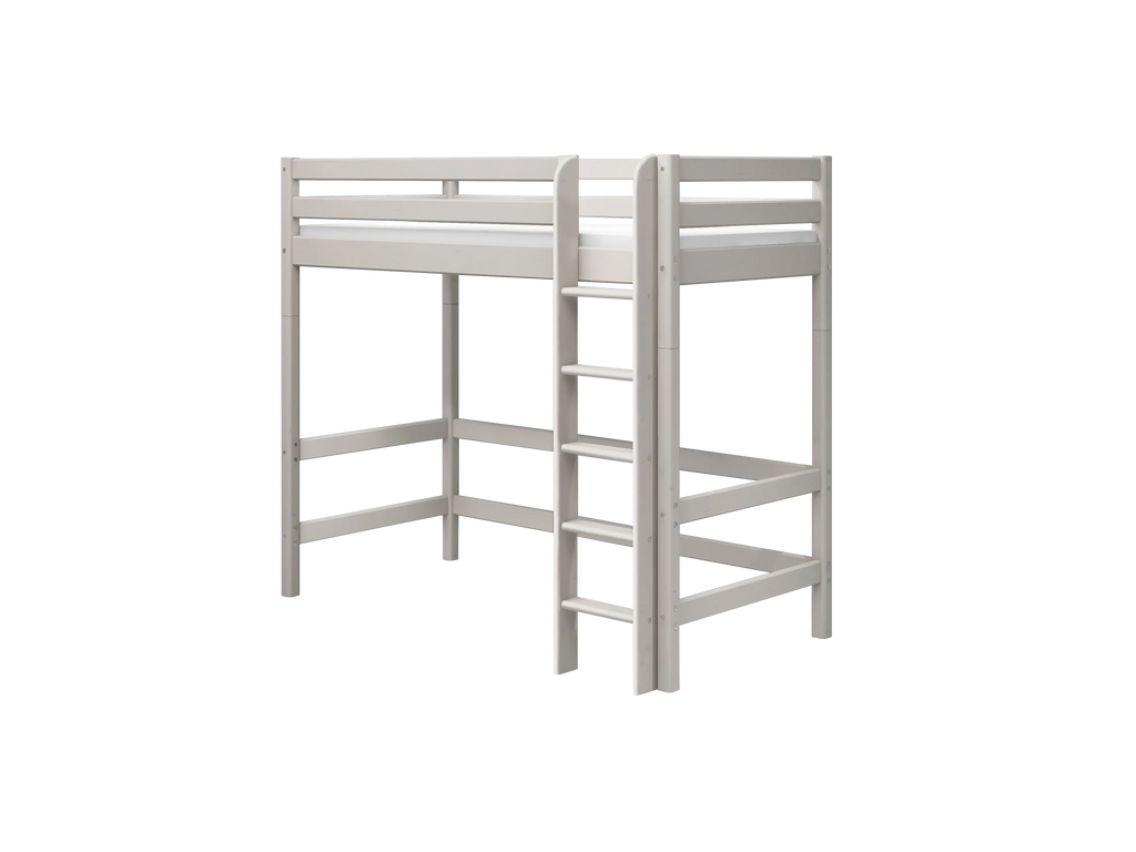 Lit mezzanine 184 cm avec barrière de sécurité et échelle, 90x200 cm, gris