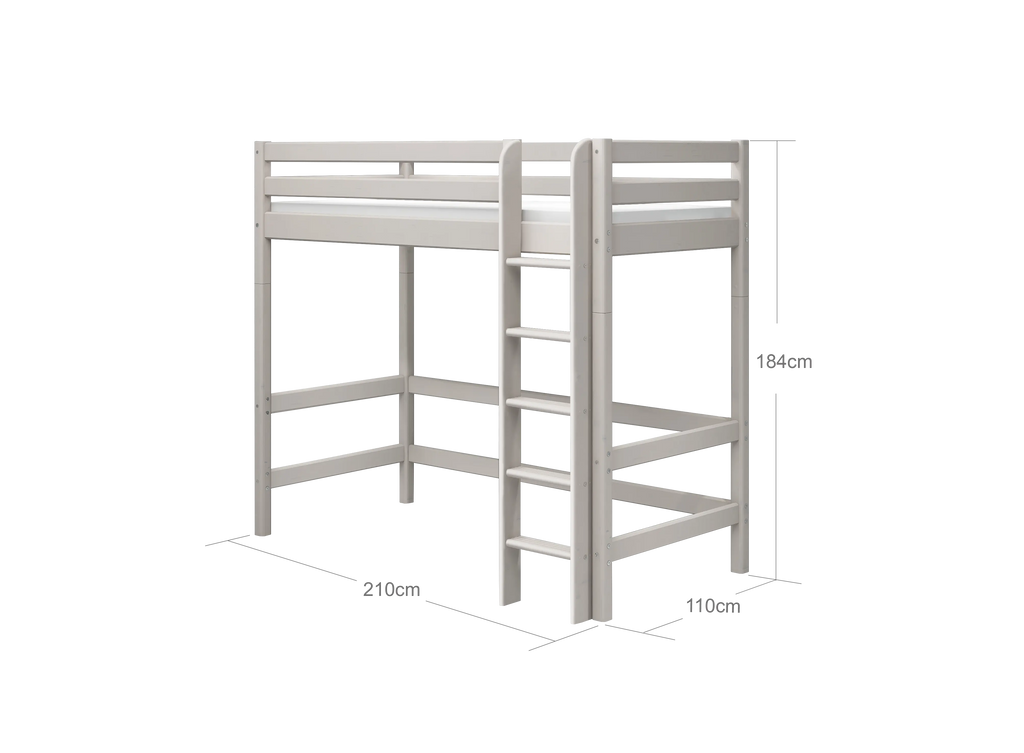 Lit mezzanine 184 cm avec barrière de sécurité et échelle, 90x200 cm, gris