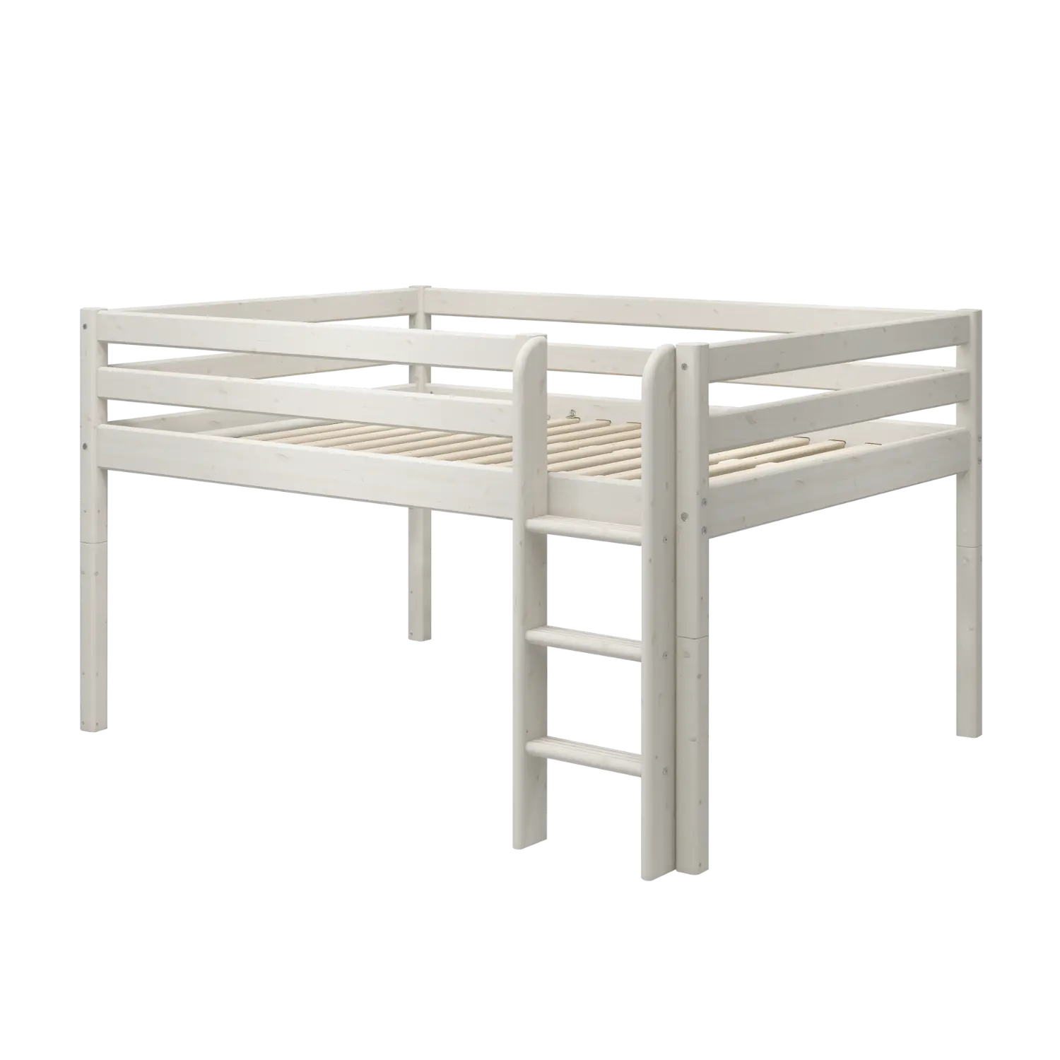 Lit mezzanine 120 cm avec barrière de sécurité et échelle, 140x200 cm, Blanc