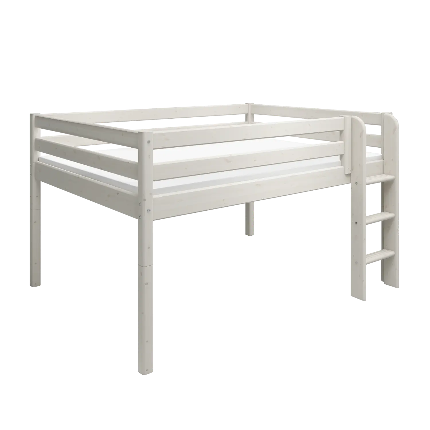 Lit mezzanine 120 cm avec barrière de sécurité et échelle, 140x200 cm, Blanc