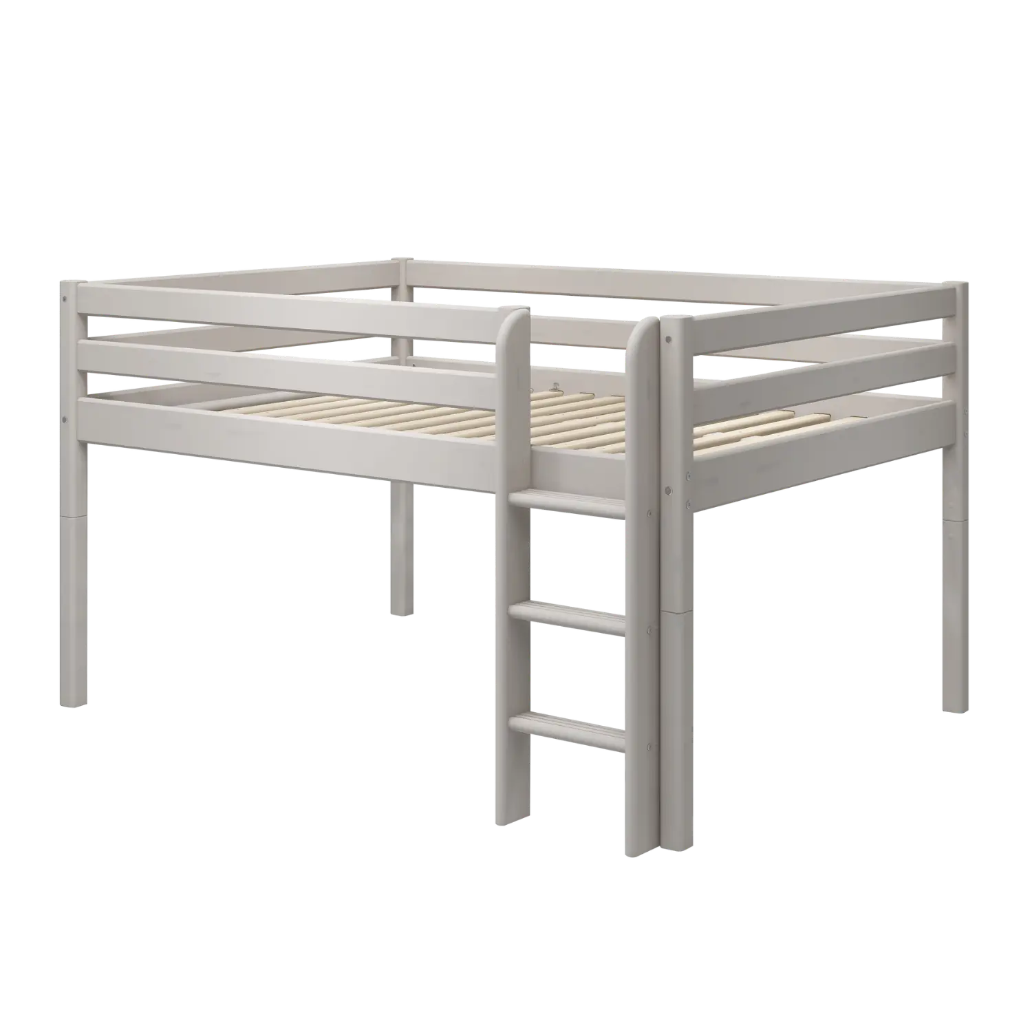 Lit surélevé 120 cm avec échelle et barrière de sécurité, 140x200 cm, gris