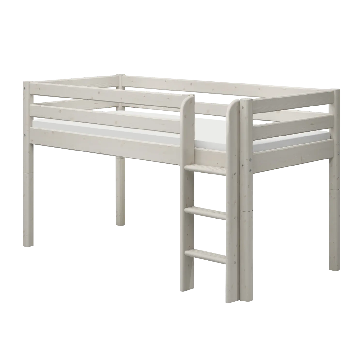 Lit haut 120 cm avec barrière de sécurité et échelle, 90x200 cm, Blanc